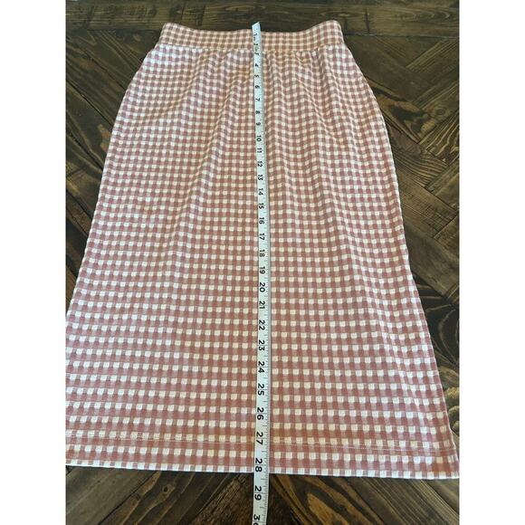 Preppy Light Academia Twee Midi Skirt Women Small Slit Gingham Pink Skater Soft - Picture 5 of 8